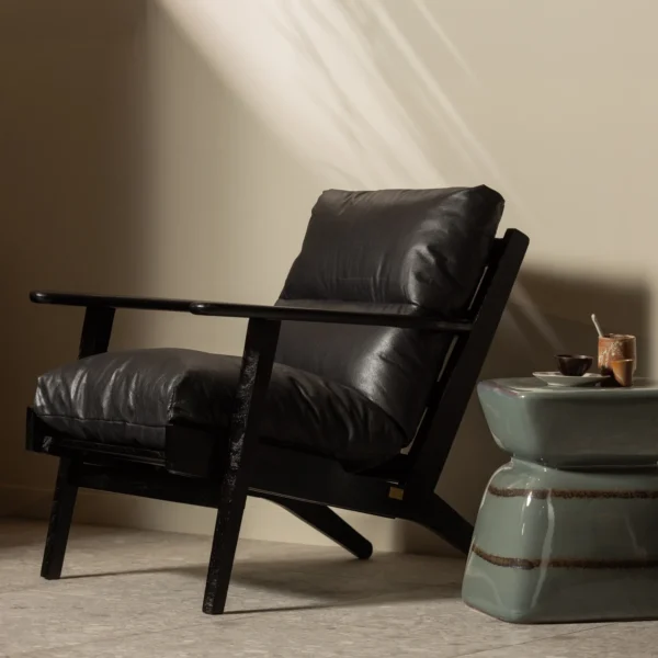 HOUSTON ARMCHAIR REAL LEATHER BLACK